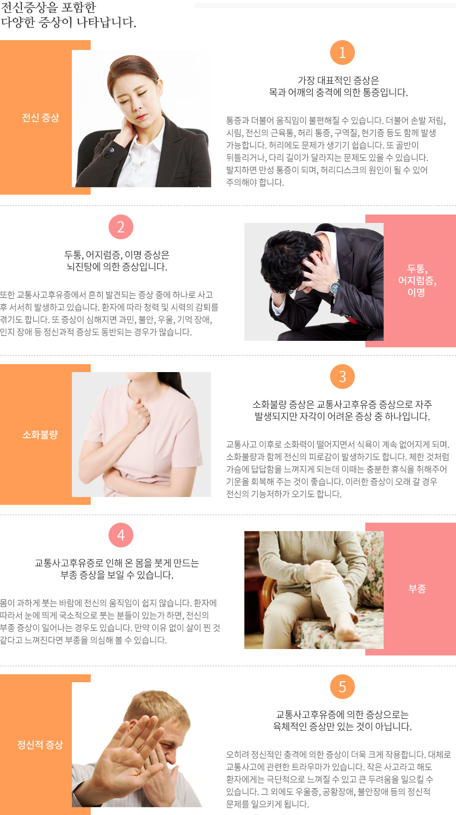 교통사고후유증의 증상